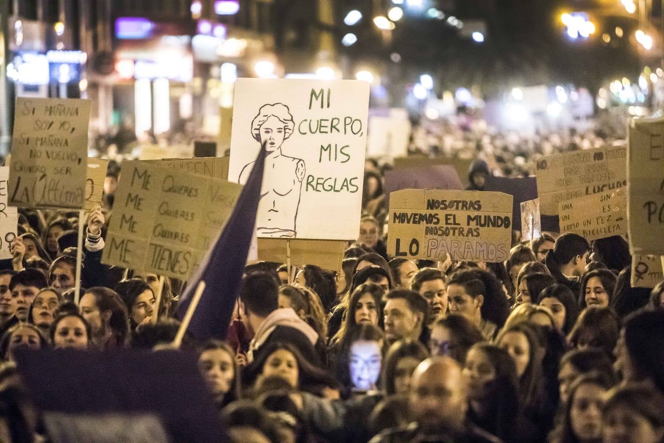 Fotos: La manifestación del Día de la Mujer llena al anocchecer las calles de Logroño