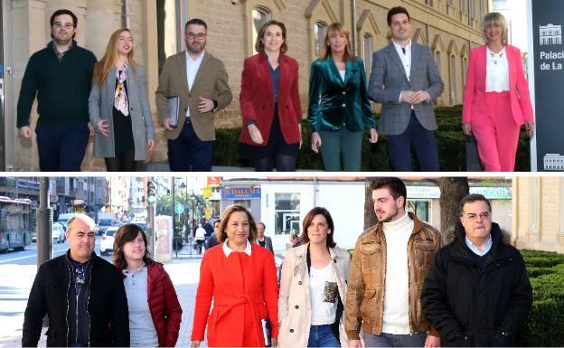 Arriba, los candidatos del PP al Congreso y al Senado. Abajo, los del PSOE. 