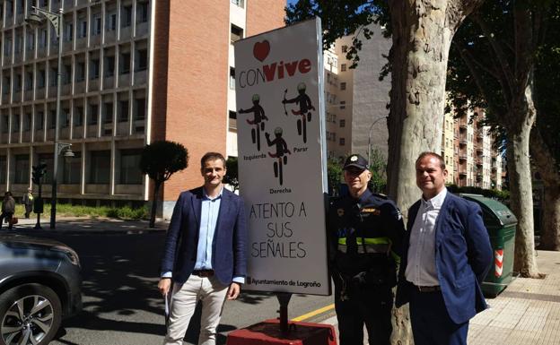 Los concejales Miguel Sainz y Francisco Iglesias, en la presentación de la campaña este martes en avenida Colón.