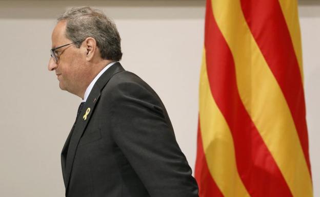 El presidente de la Generalitat de Cataluña, Quim Torra, tras ofrecer una declaración institucional.