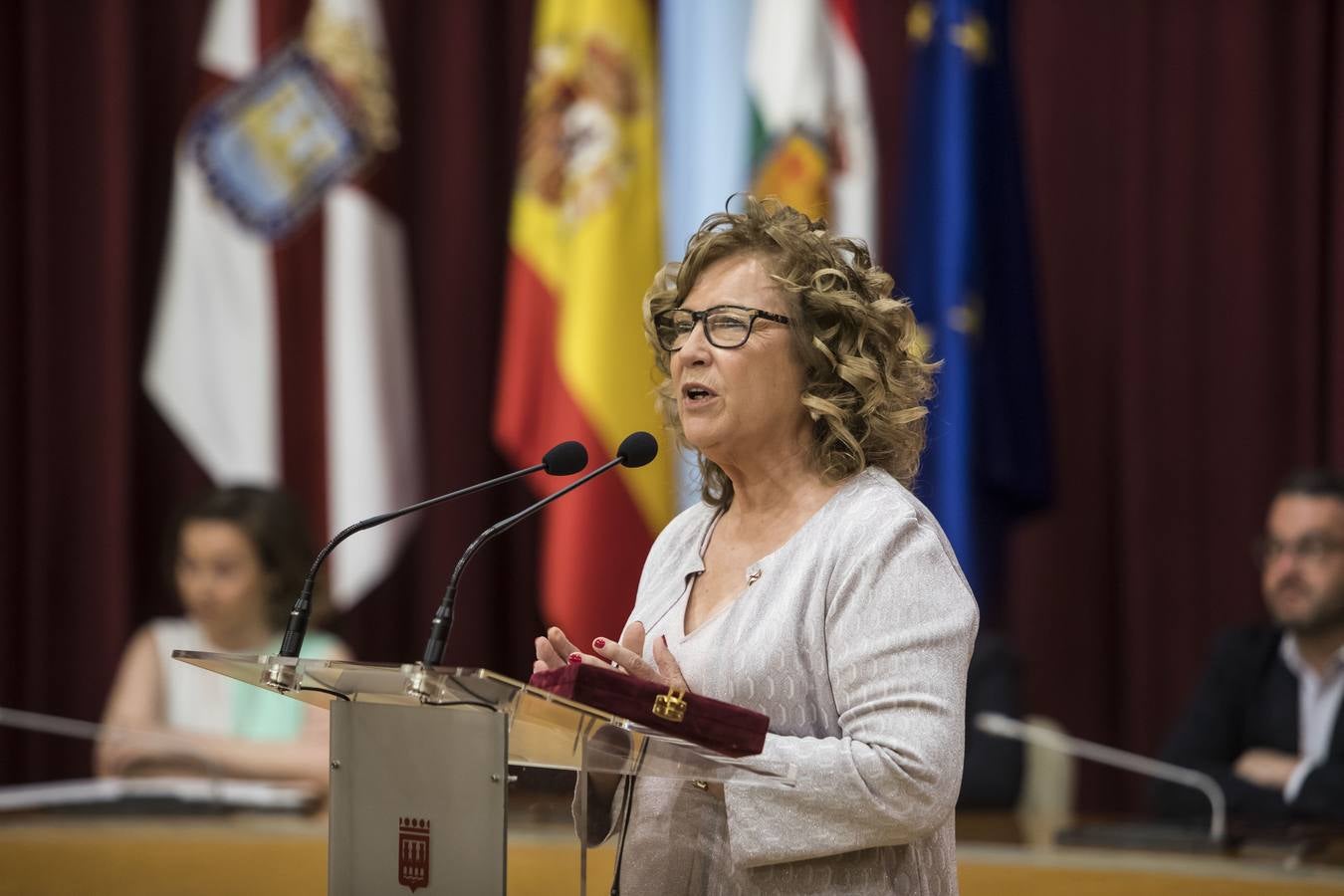 Acto de entrega de la Insignias de San Bernabé, en esta ocasión, al periodista Fernando Lázaro; la presidenta del CERMI, Manoli Muro; el médico Joaquín Yangüela; y la voluntaria María Jesús Romero