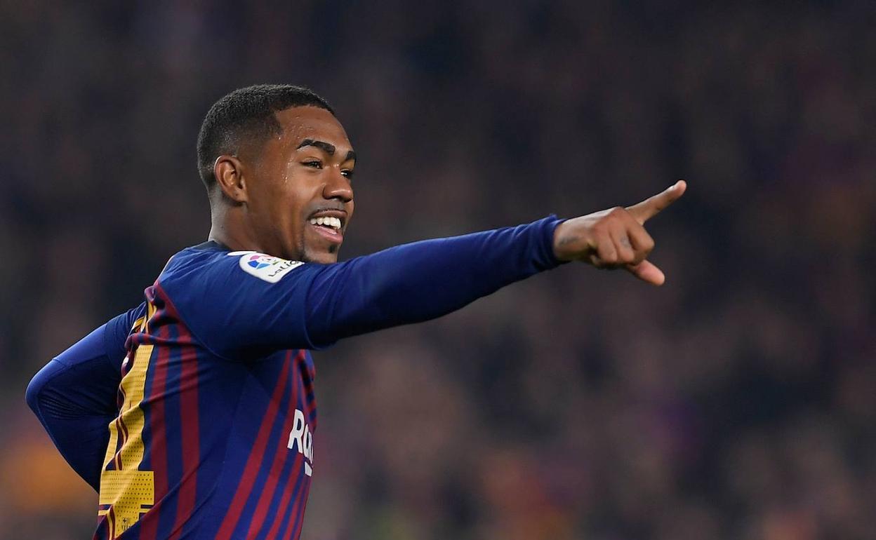 Malcom, celebrando un gol con el Barça. 