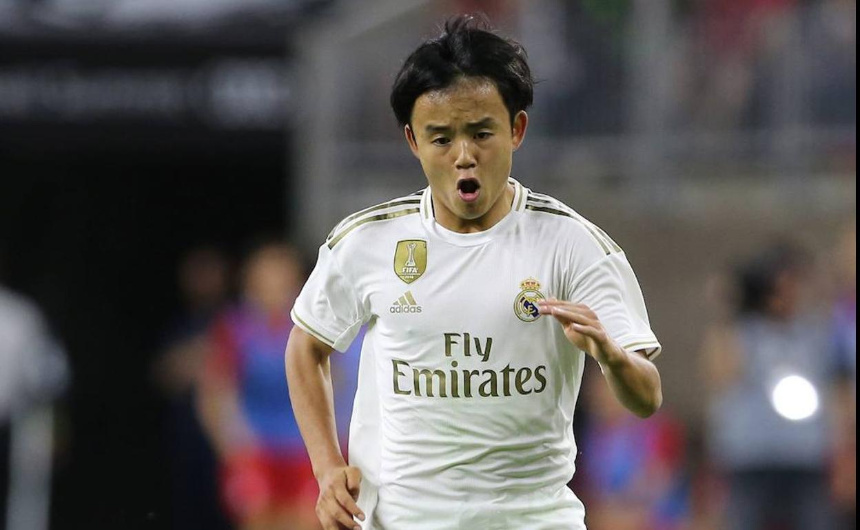 Kubo, en un partido de pretemporada con el Real Madrid. 