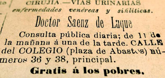 Anuncio del Doctor Sáenz de Luque, publicado en el periódico La Rioja el 19 de enero de 1889, pocos días después de su fundación