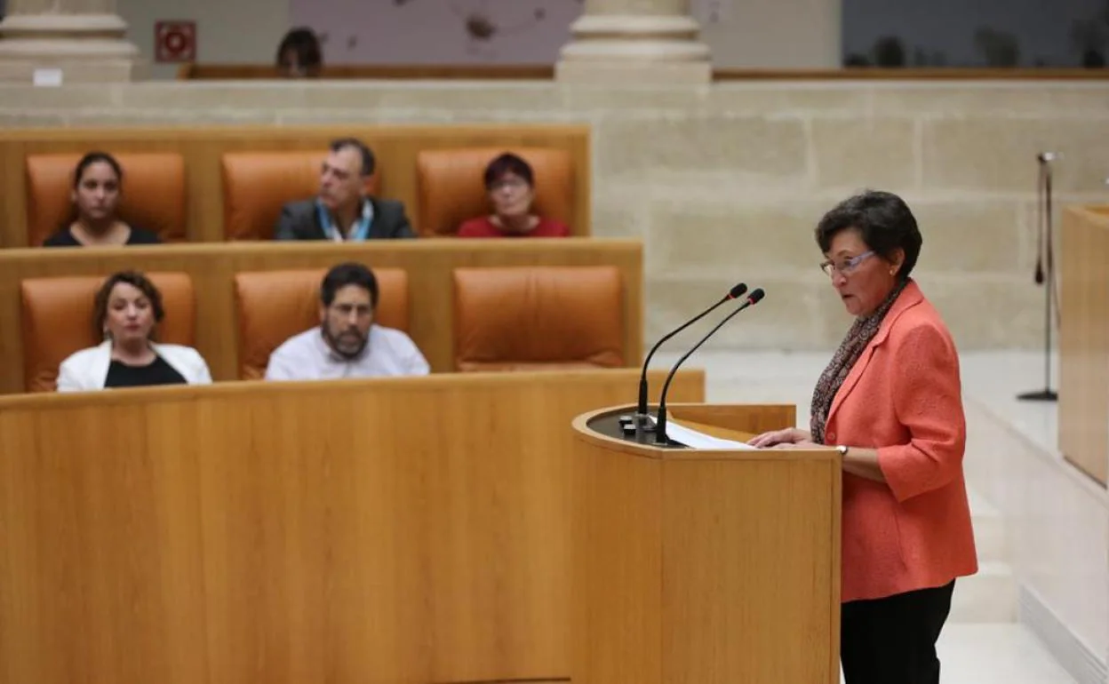 Josefina Rodríguez, presidenta de ARPANIH, en su lectura en el Parlamento riojano del manifiesto redactado para celebrar el Día Mundial de TDAH en España