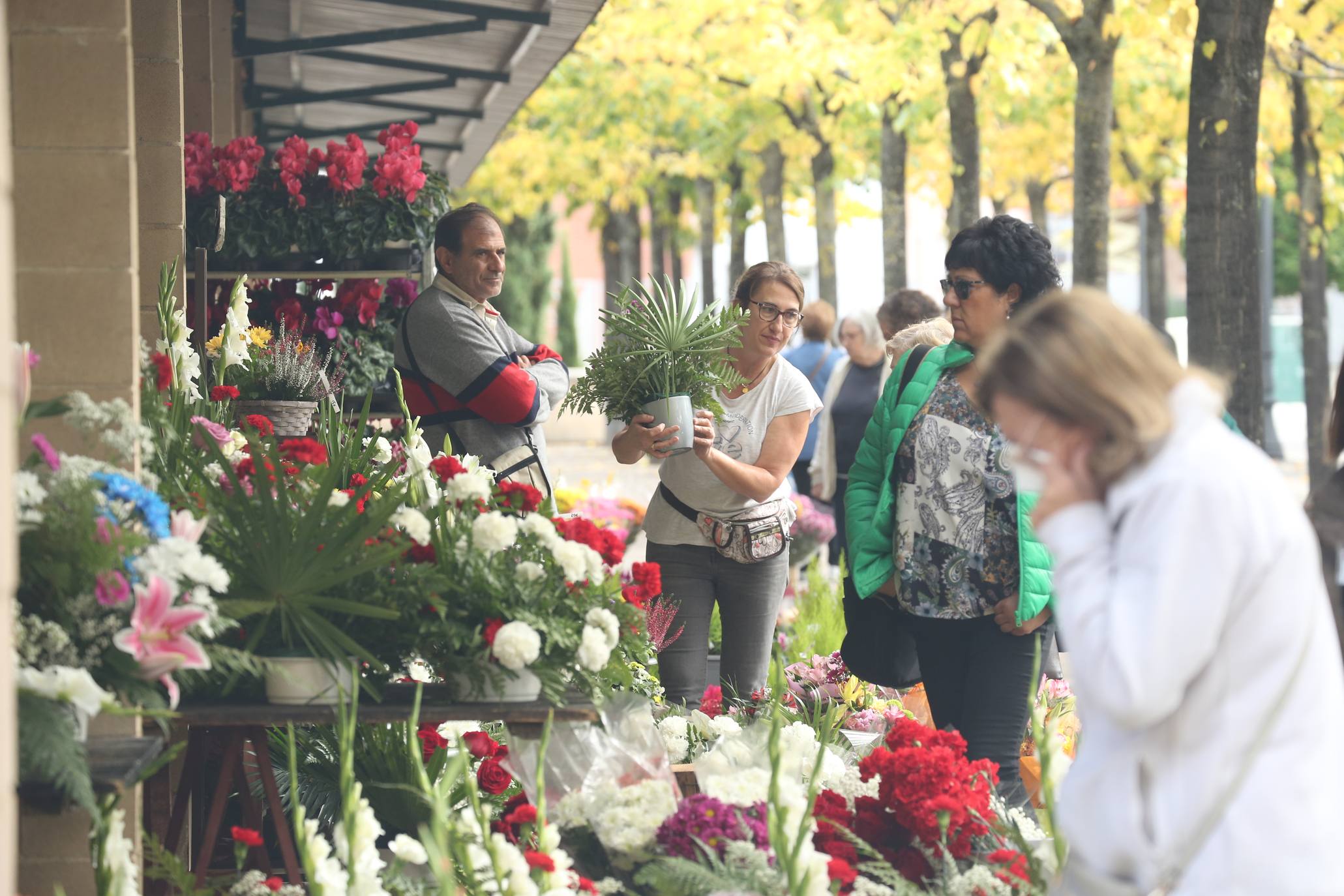 La plaza Joaquín Elizalde acoge, como cada año, el tradicional mercado de las flores del Día de Todos los Santos.