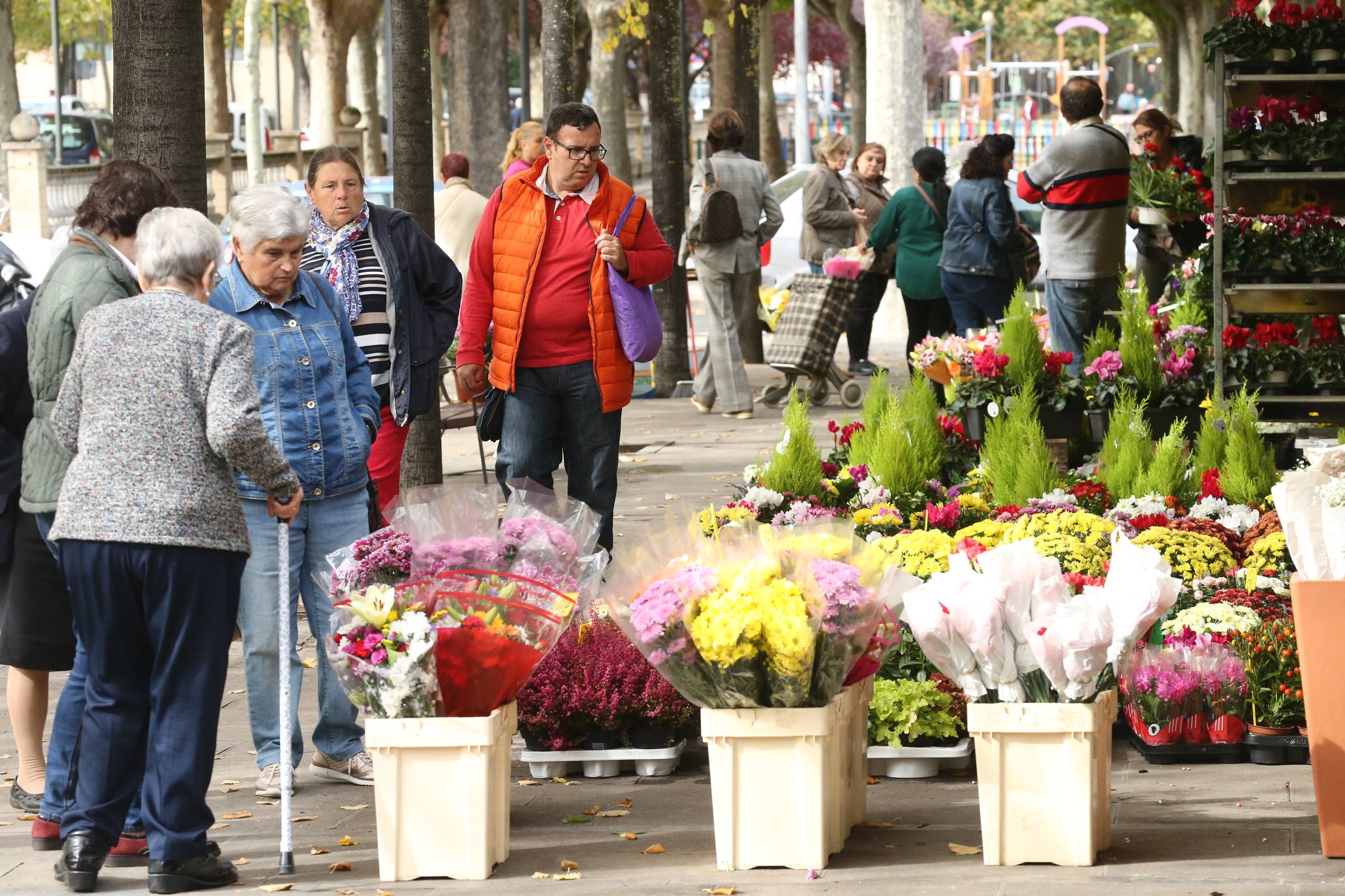 La plaza Joaquín Elizalde acoge, como cada año, el tradicional mercado de las flores del Día de Todos los Santos.