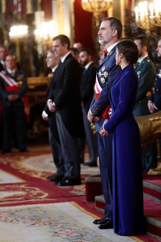 El Rey y la Reina, durante la recepción en el Palacio Real