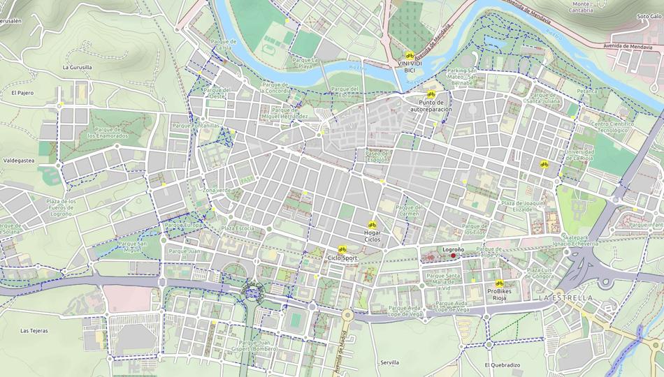 Mapa de los carriles bici en Logroño