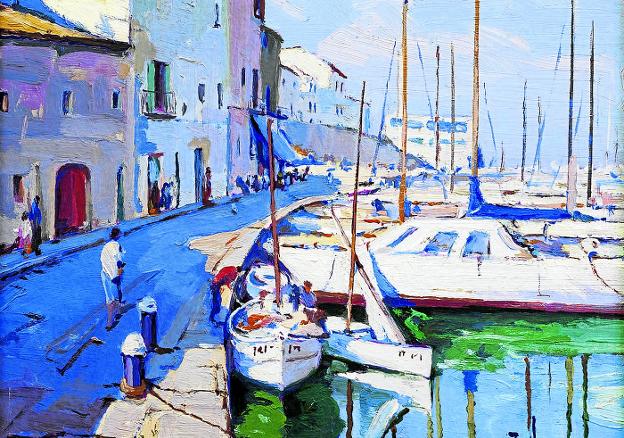 Marina al óleo de la Costa Brava, uno de los paisajes que más influyó en la pintura de Thomas. 