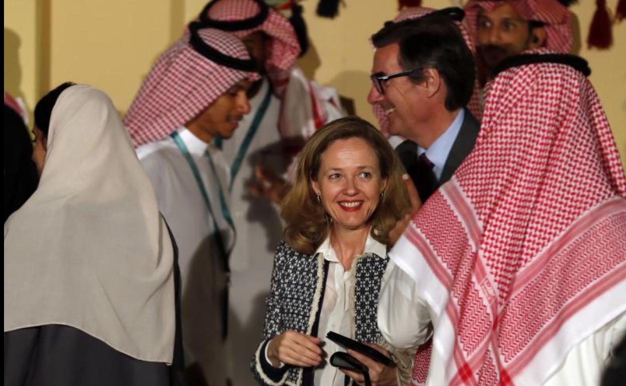 La ministra Nadia Calviño, en la cumbre del G20 en Riad. 