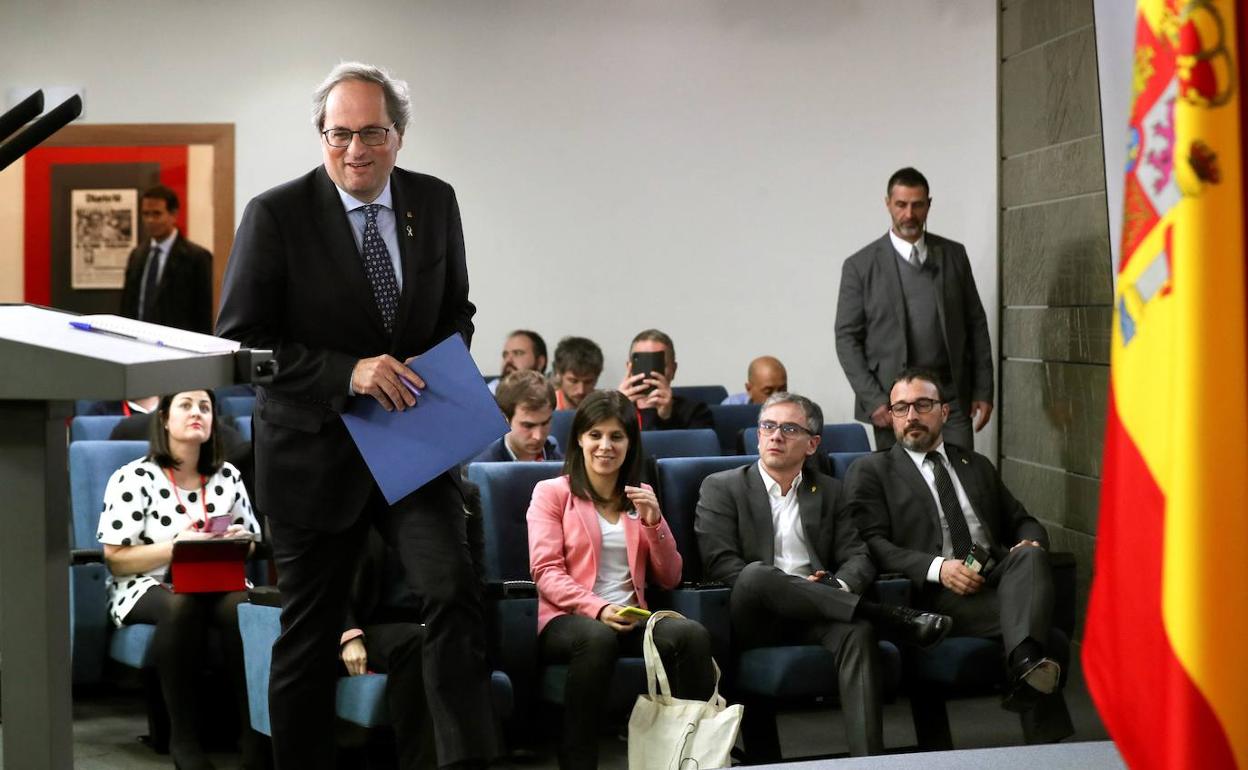 Quim Torra comparece en La Moncloa el pasado miércoles tras la reunión de la mesa de diálogo.