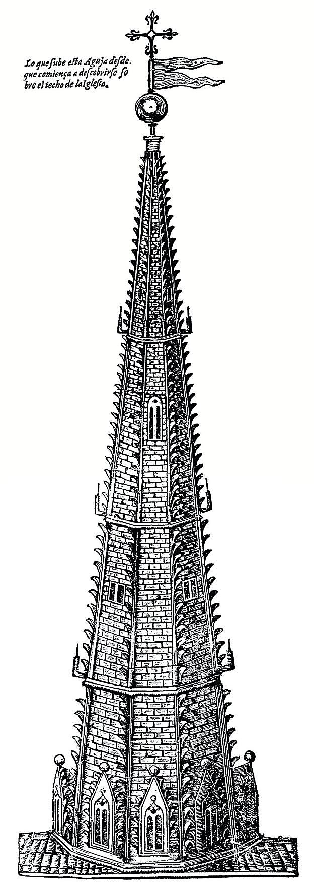 La aguja de Palacio. Albia de Castro reproduce el símbolo más reconocible del patrimonio artístico de la ciudad, en cuya iglesia juró los fueros de Logroño el rey Carlos I en 1519. 