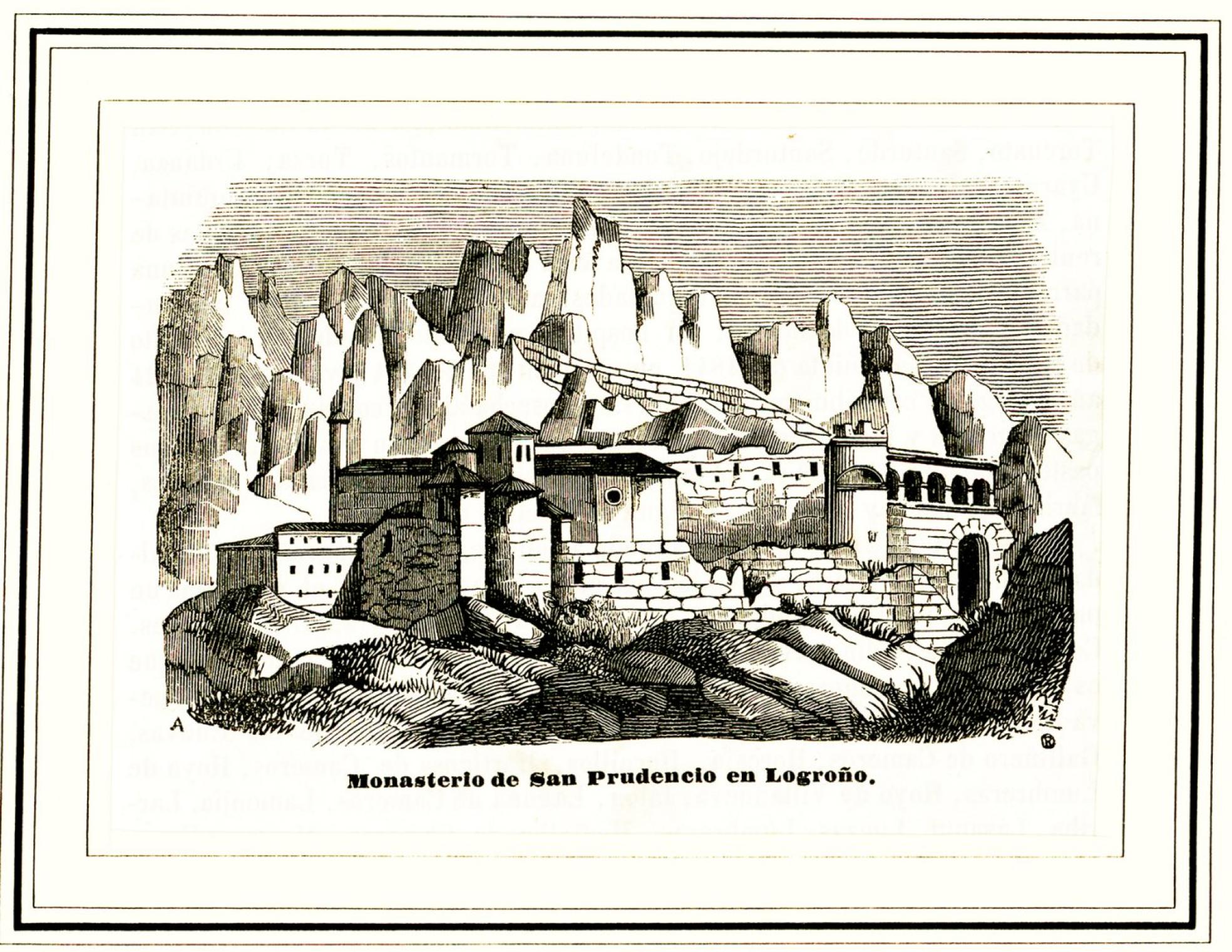 Monasterio de San Prudencio de Monte Laturce en 1845, obra de Jesús Avrial. Editor, Francisco Mellado. 