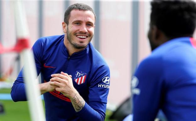 Saúl, durante un entrenamiento del Atlético. 