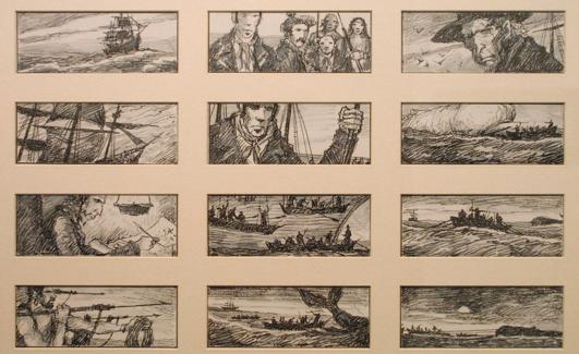 Dibujos originales del artista José Ramón Sánchez, inspirados en la novela 'Moby Dick'.