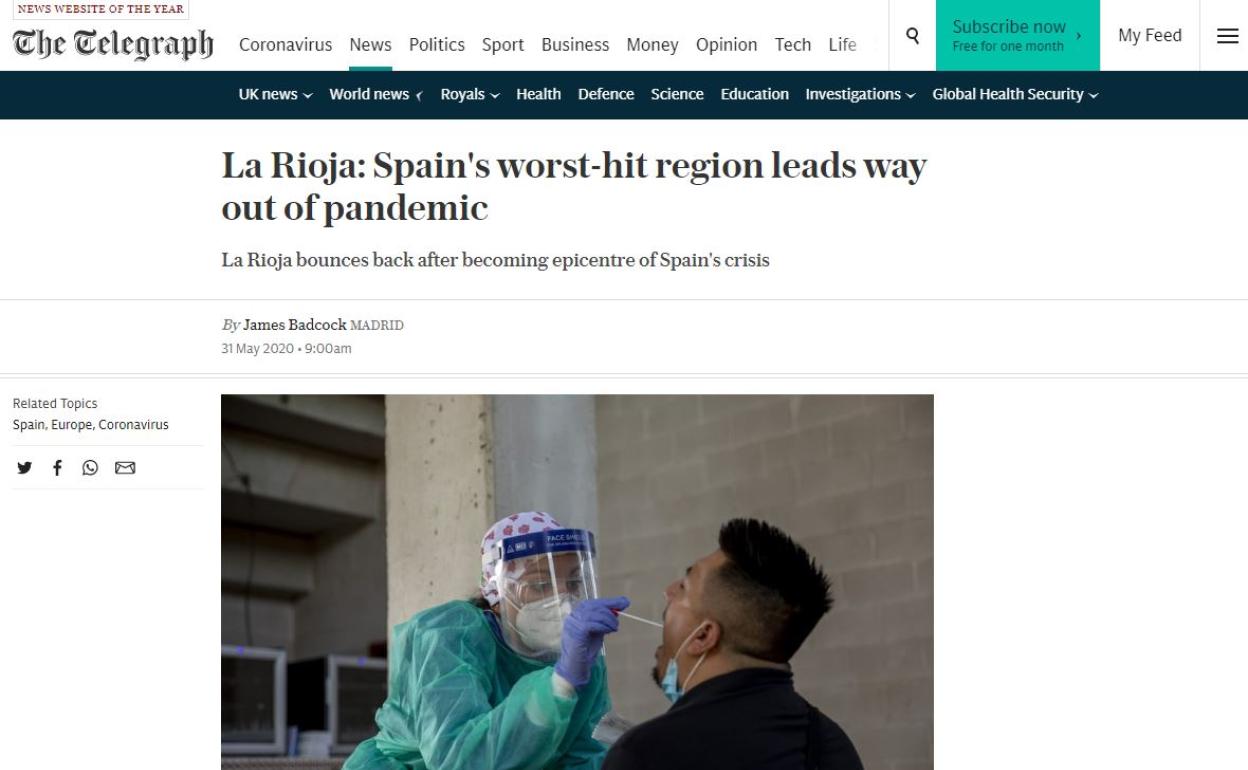 The Telegraph destaca cómo se ha enfrentado La Rioja a la pandemia