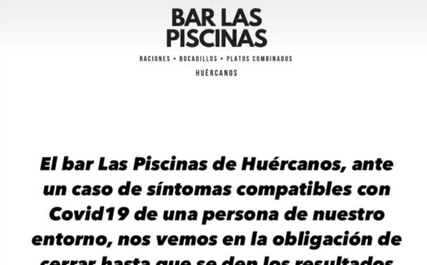 Cierran el bar de las piscinas de Huércanos por precaución