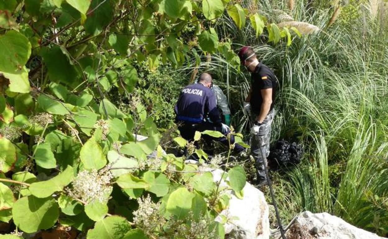 Búsqueda de las bolsas de basura con restos humanos, el jueves en Santander.