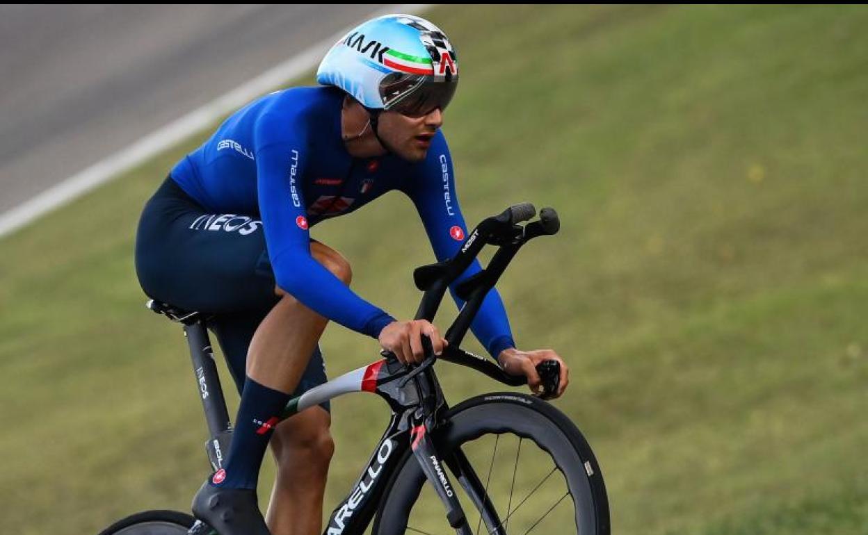 El italiano Filippo Ganna, durante el Mundial contrarreloj de Imola. 