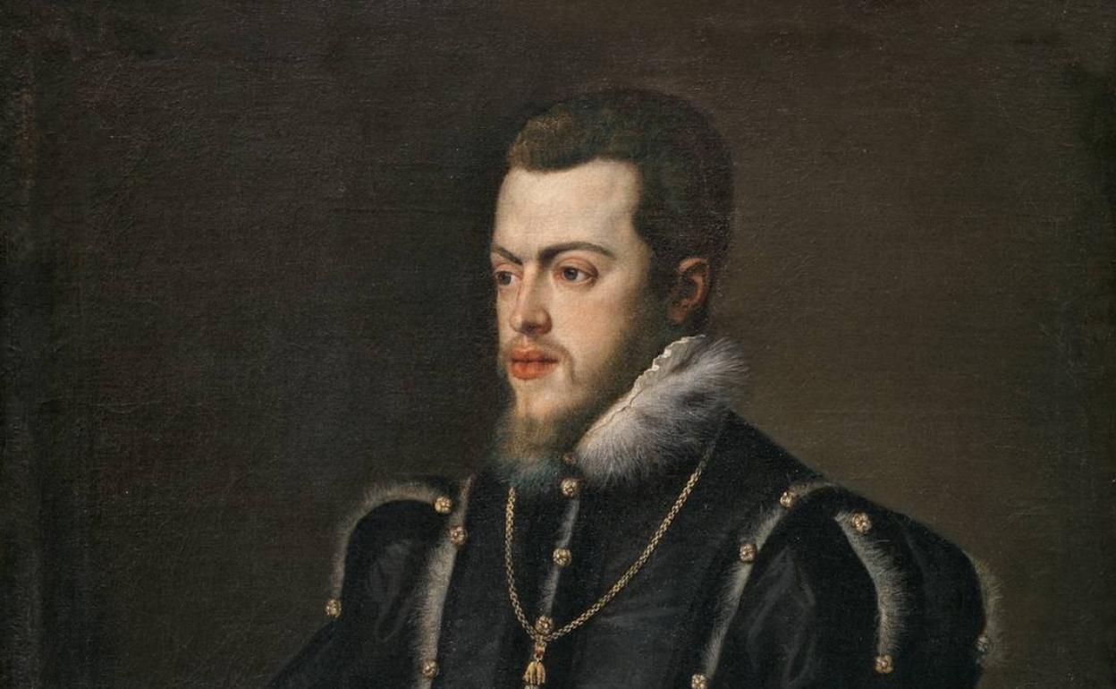 Felipe II, en un retrato del taller de Tiziano. 