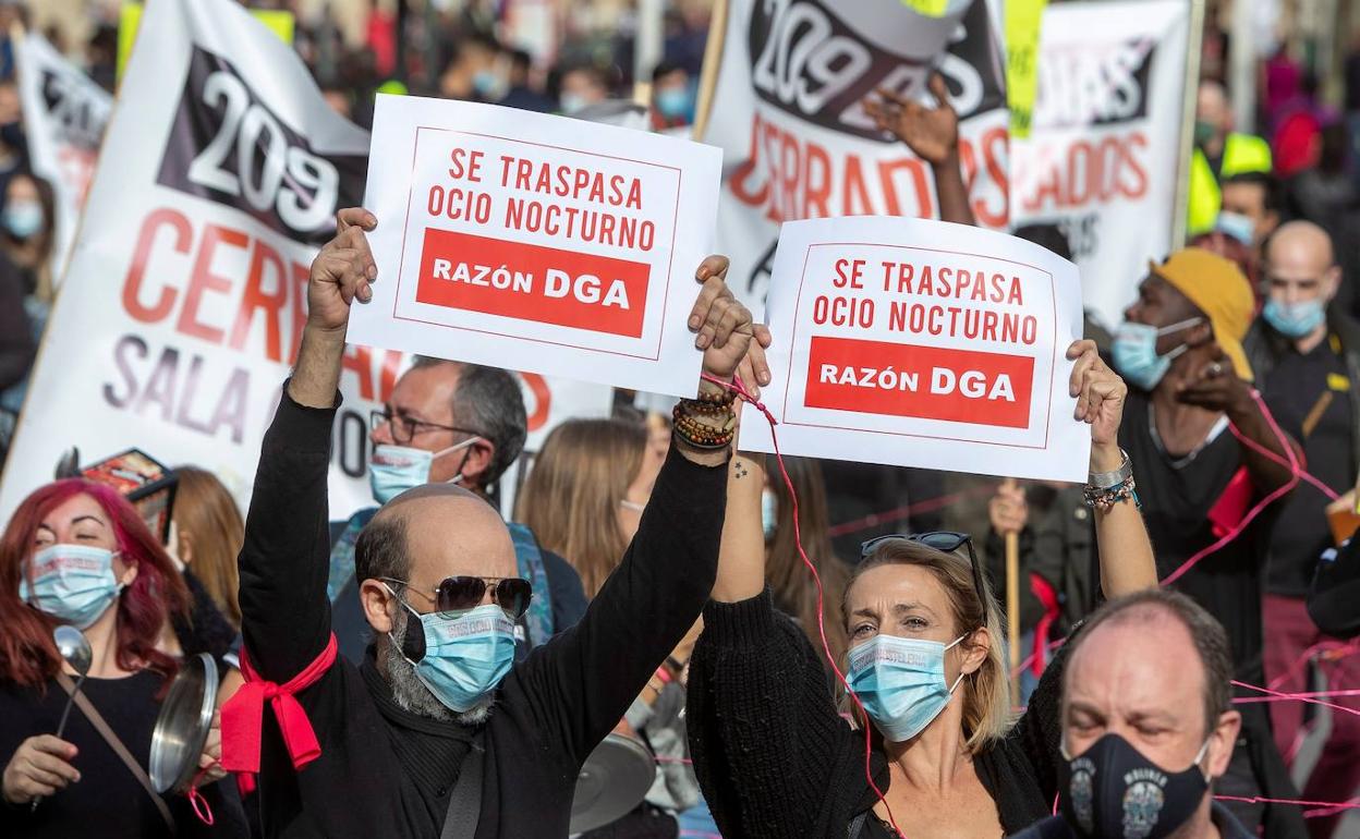 Manifestación de hosteleros y sector turístico, contra las restricciones, este fin de semana en Zaragoza. 