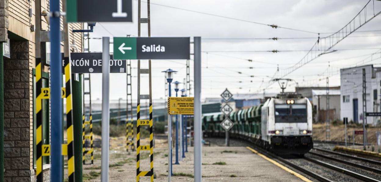 Un tren se aproxima a Rincón de Soto. La variante ferroviaria prevista para esta localidad cuenta con una partida presupuestaria de 14,8 millones de euros. 