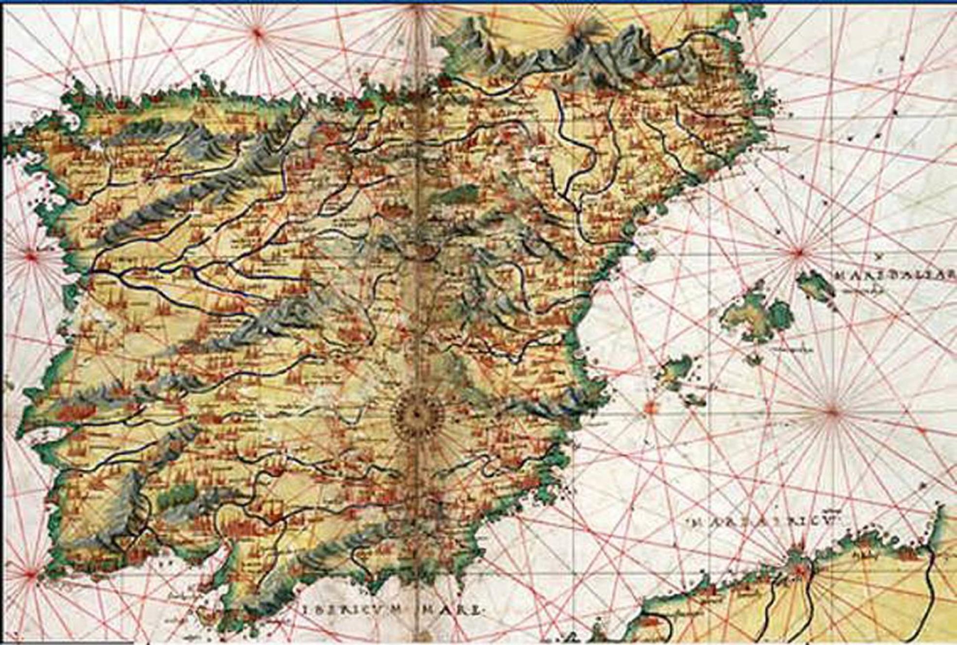 Mapa completo de la Península Ibérica sin divisiones territoriales. 