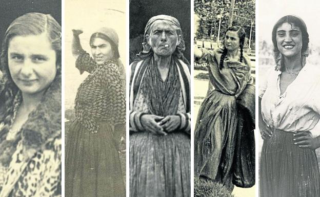 Varias mujeres zíngaras fotografiadas por Loyola en 1935 durante su paso por la ciudad. 