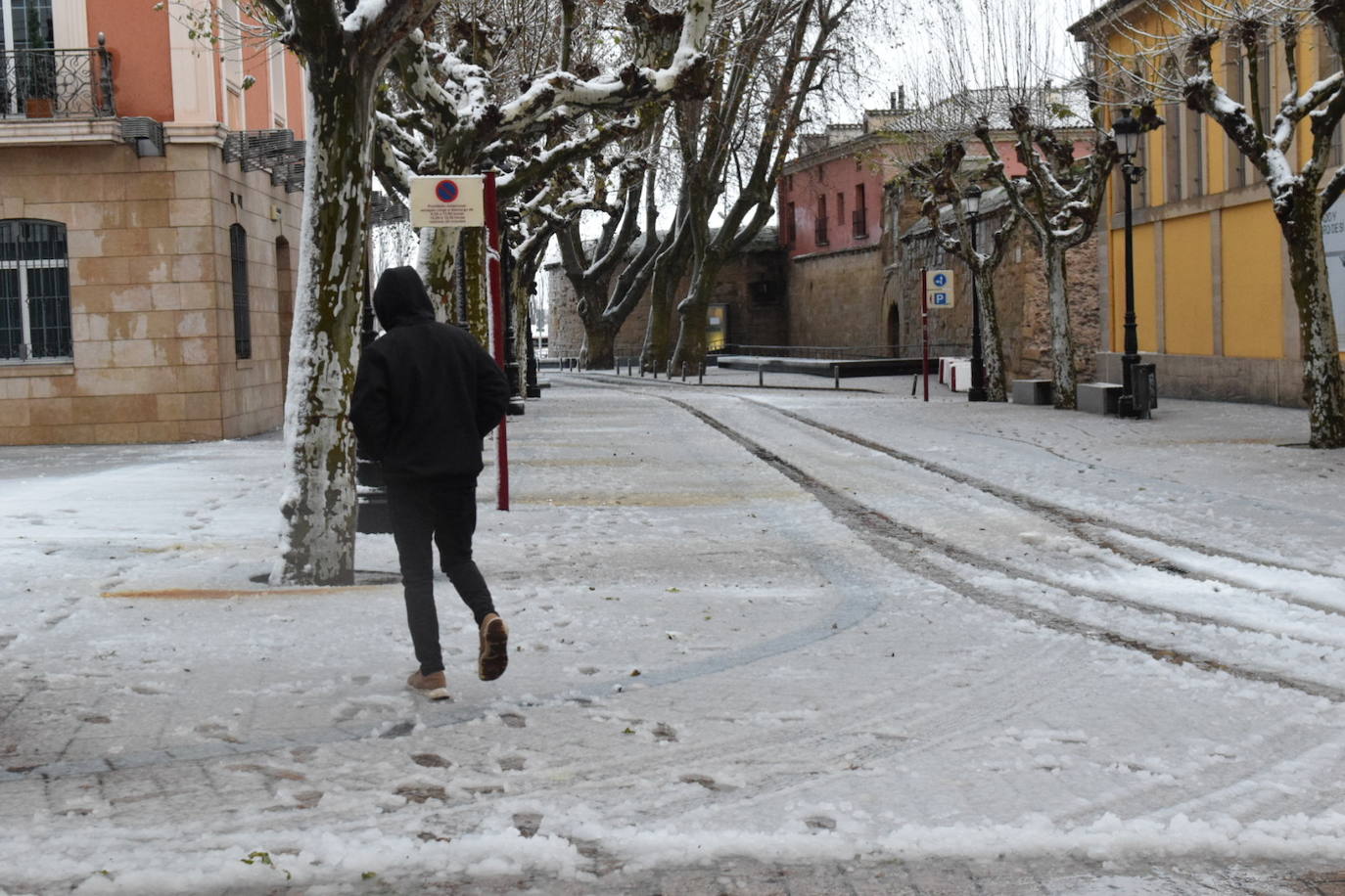 La capital riojana ha amanecido este sábado cubierta por una gruesa capa de nieve. 