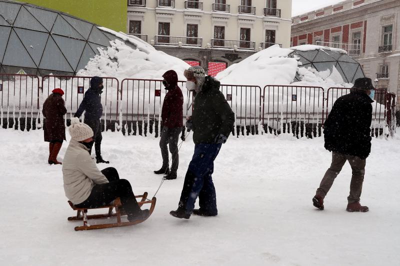 Nieve en la puerta del Sol, en Madrid