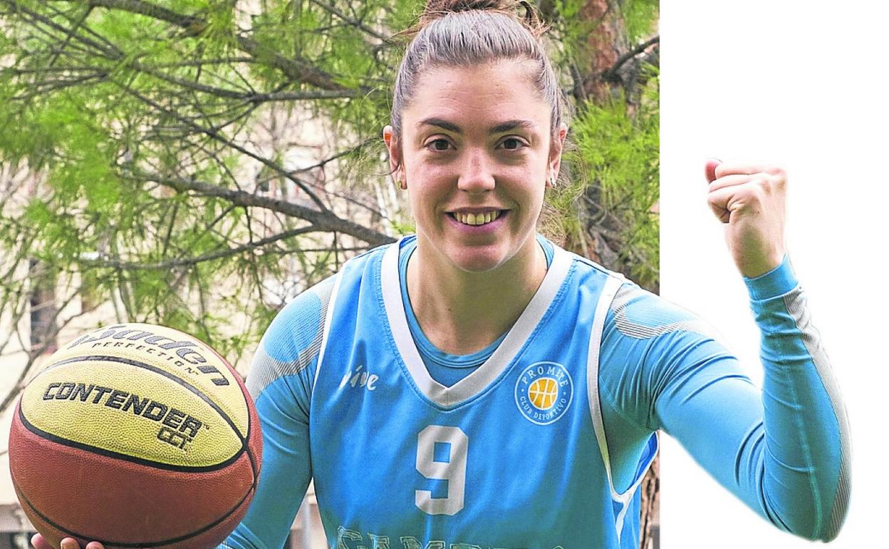 Paula Estebas, con su herramienta de trabajo, el balón de baloncesto. 