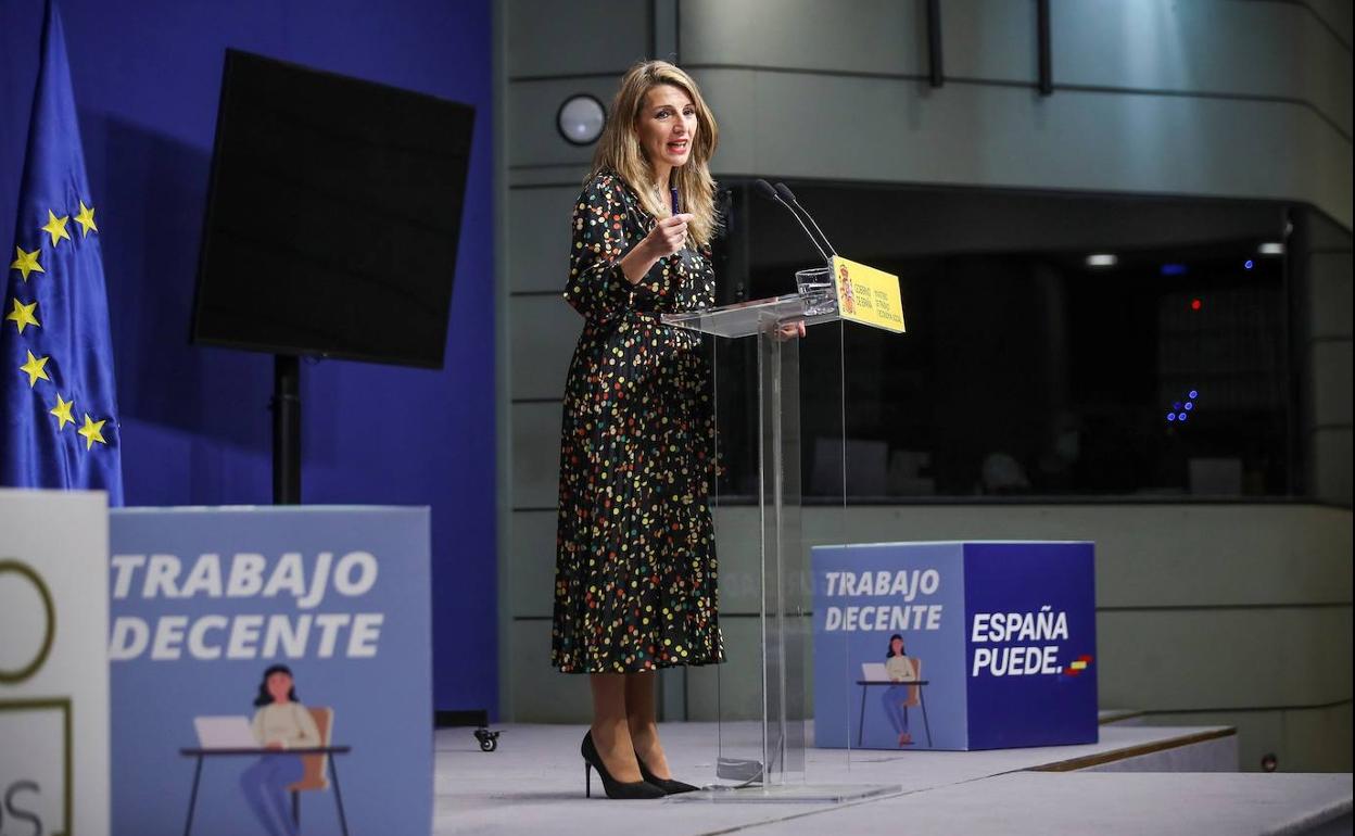 La ministra de Trabajo, Yolanda Díaz, en una rueda de prensa la semana pasada.