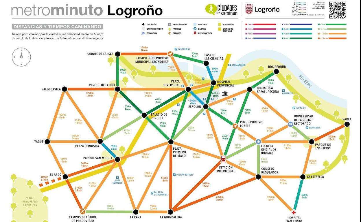 Logroño estrena el 'metrominuto', un plano que mide distancias y tiempos a pie