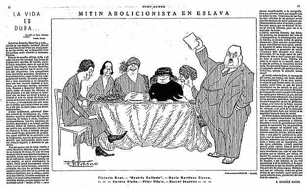 Caricatura aparecida en la revista 'Buen Humor' a propósito del mitin abolicionista celebrado en el año 1924. 