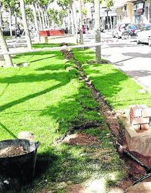 Imagen secundaria 2 - Carros con las plantas que se han colocado en los jardines y obras para el riego automático en el paseo de Valvanera. .