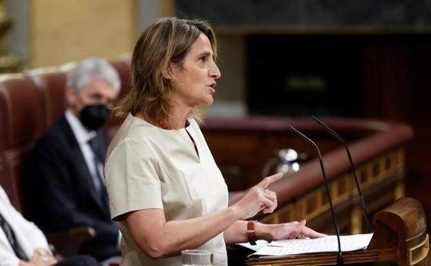 La vicepresidenta, Teresa Ribera, hoy en el Congreso. 