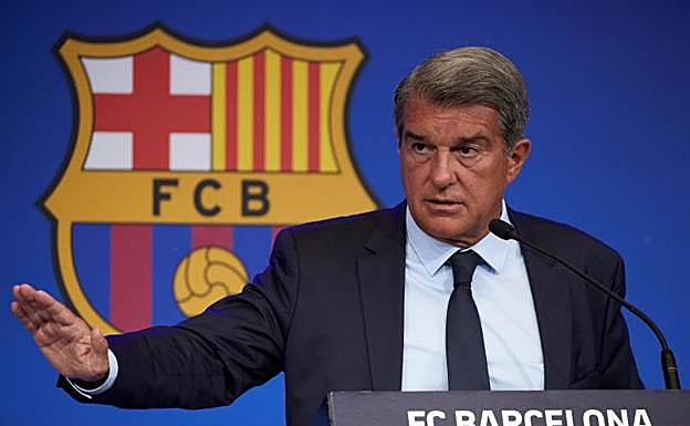 El presidente del Barcelona, Joan Laporta, durante su conferencia de prensa. 