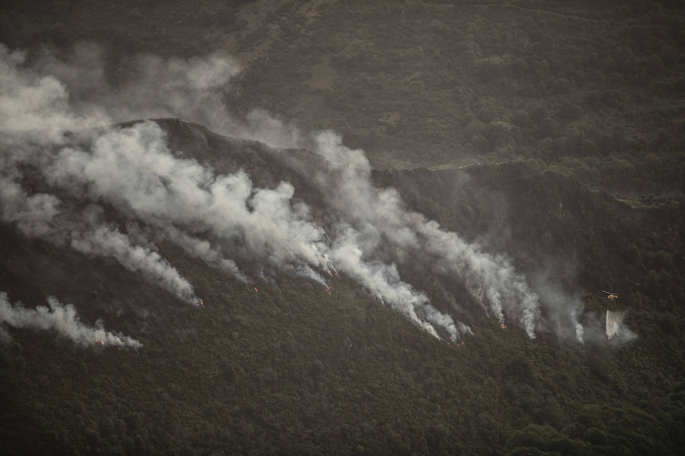 Las labores de extinción del incendio forestal de Ezcaray continuarán durante toda la noche del sábado al domingo y contarán con el apoyo de la UME