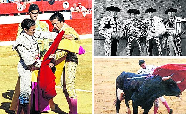 'El Víctor' toma la alternativa con Juan Mora como padrino y Jesulín de Ubrique como testigo el 27 de agosoto de 1996. Arriba, con Diego Urdiales, Víctor Hugo y Juan Carlos Tirado. Abajo, toreando el día de su alternativa. 