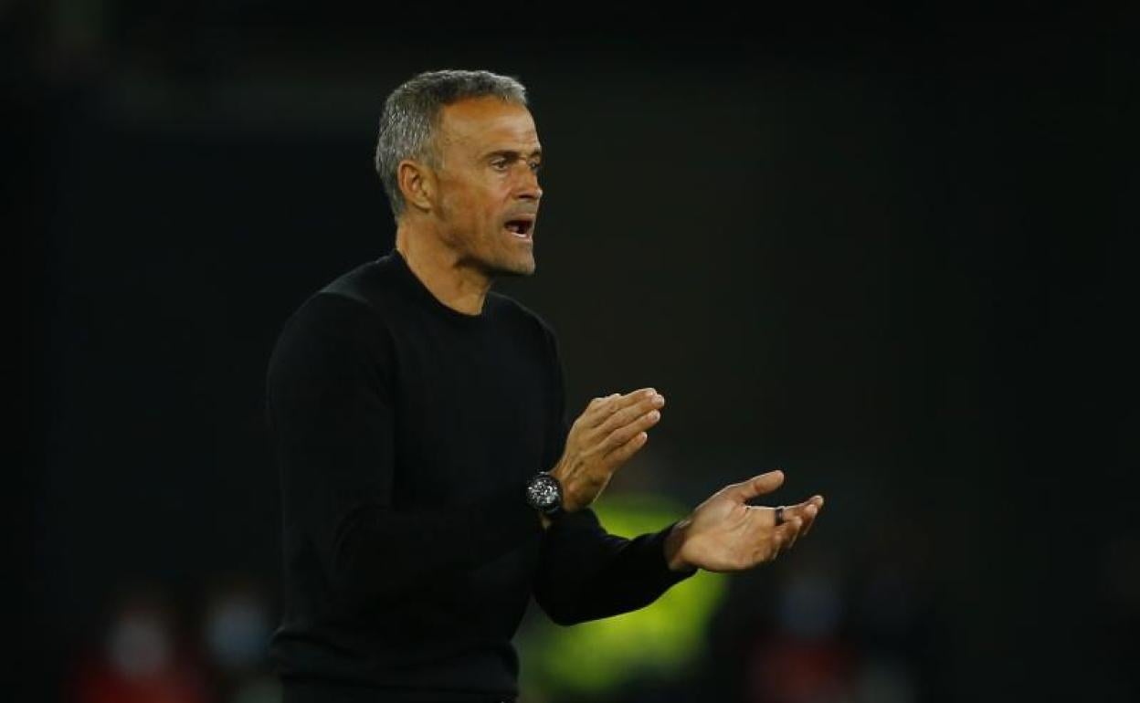 Luis Enrique, durante el España-Suecia.