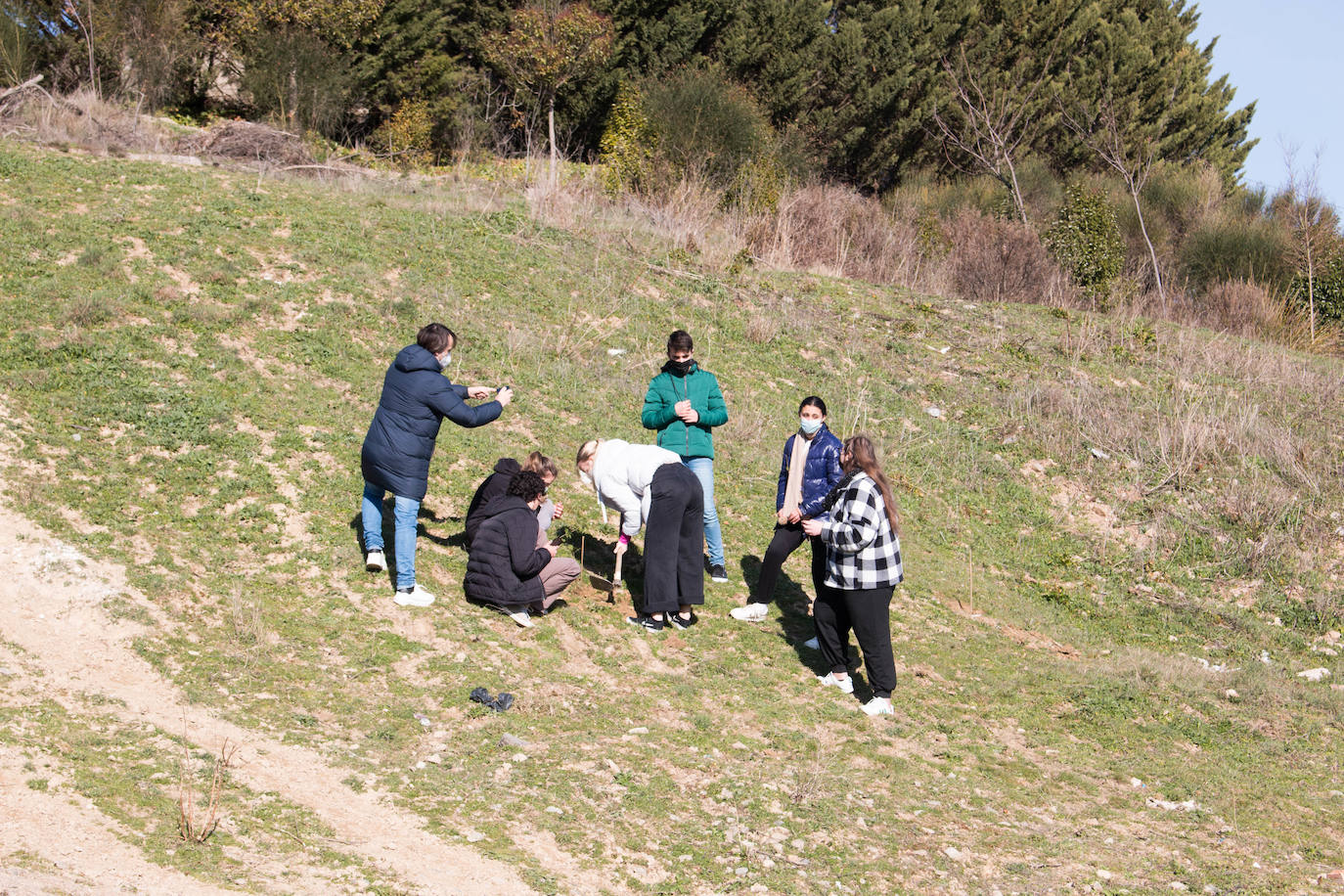 Fotos: Los alumnos del IES Ciudad de Haro plantan árboles en el cerro de Santa Lucía