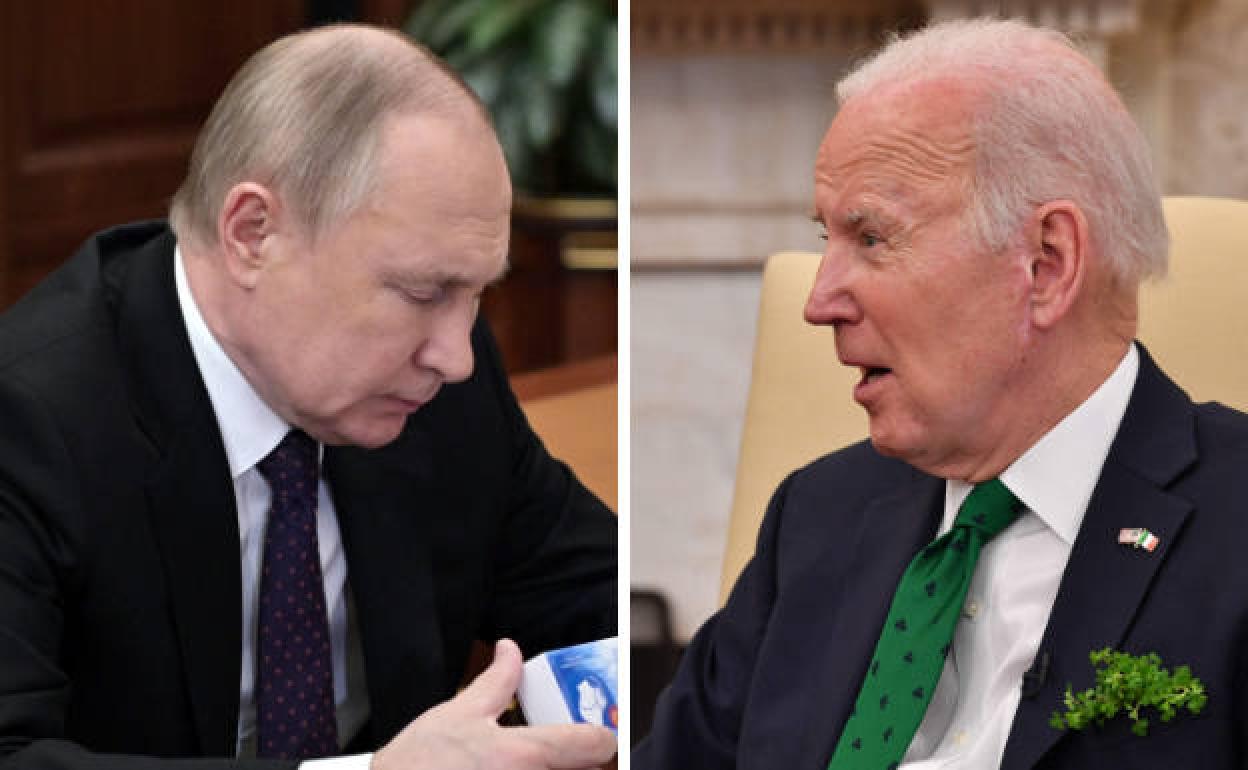 El presidente de Rusia, Vladímir Putin, y de Estados Unidos, Joe Biden. 