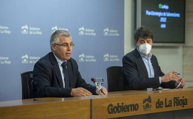 El consejero de Desarrollo Autonómico, José Ángel Lacalzada, y el gerente de la ADER, Luis Alonso, durante la presentación del Plan de Subvenciones. 