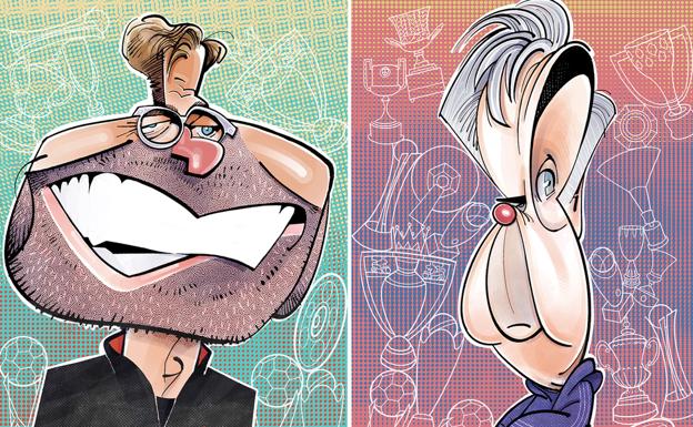 Caricaturas de Jürgen Klopp y Carlo Ancelotti. 