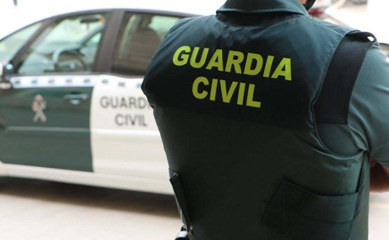 Un agente de la Guardia Civil, de espaldas, junto a un vehículo oficial.