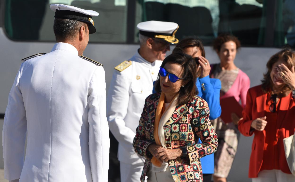 La ministra de Defensa, Margarita Robles, en la inauguración el pasado viernes 16 de septiembre del nuevo curso en la Escuela Naval Militar de Marín (Pontevedra)