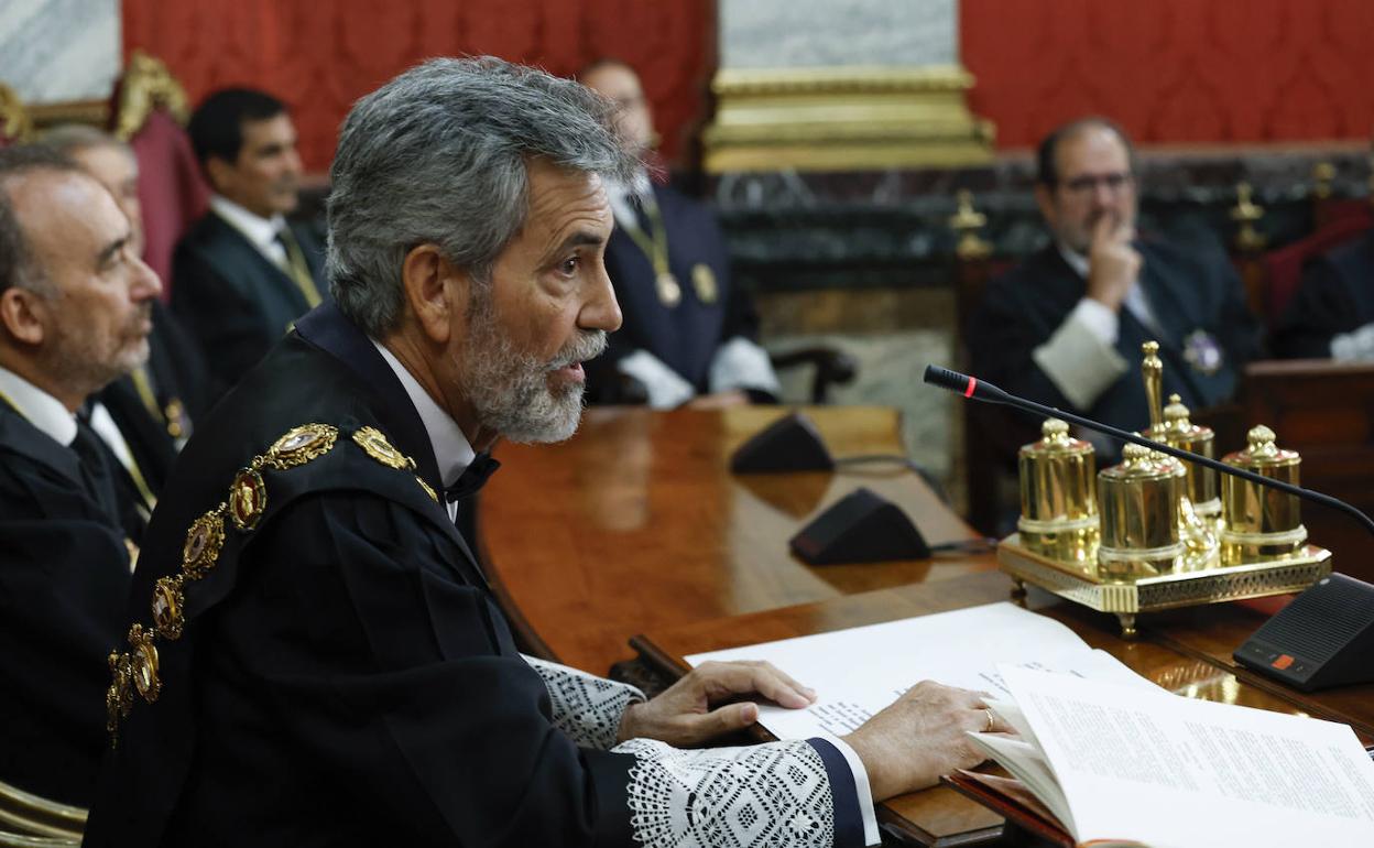 Carlos Lesmes, a principios de mes en la toma de posesión del nuevo fiscal general del Estado, Álvaro García Ortiz.