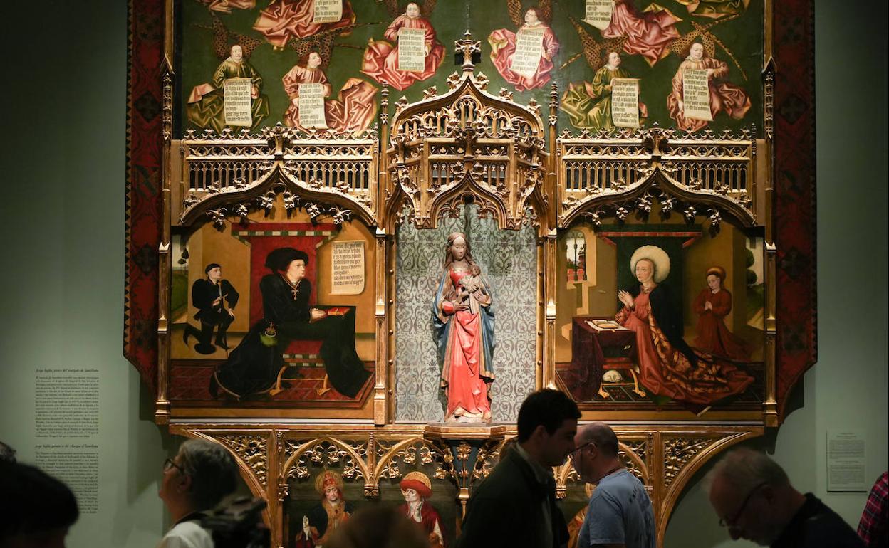 El 'Retablo de los gozos de Santa María', obra maestra de Jorge Inglés, con el retrato del marqués de Santillana en su ángulo inferior izquierdo. 