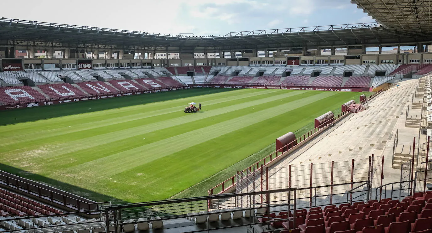 Vista del césped de Las Gaunas a principio de temporada. 